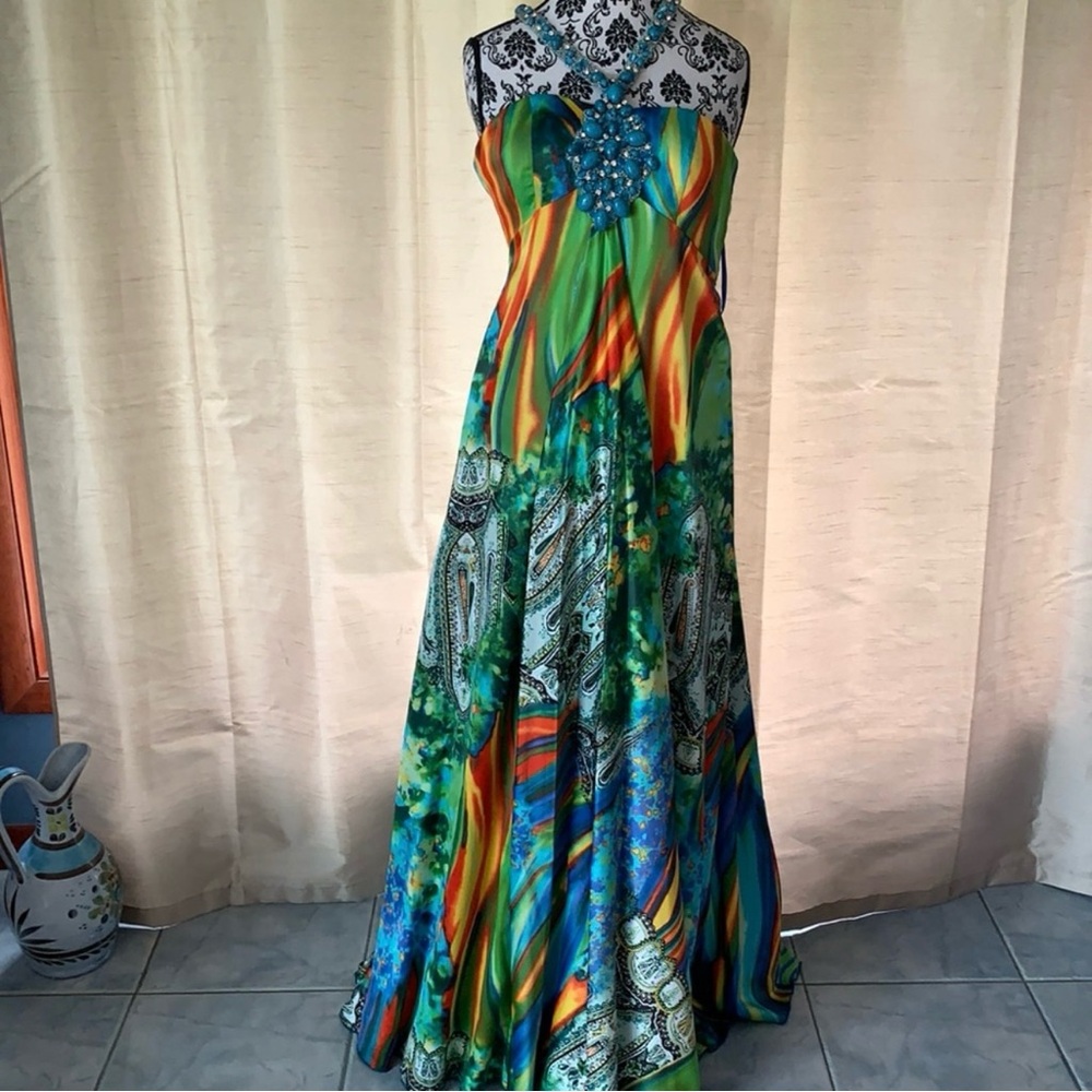 Jovani Strapless Dress with Green and Blue Accents